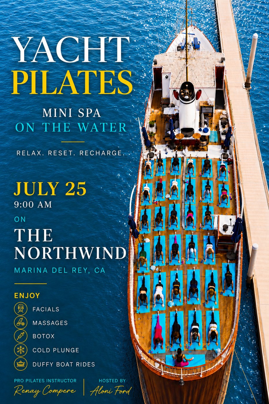 Yacht Pilates Mini Wellness Retreat July 25 event flyer
